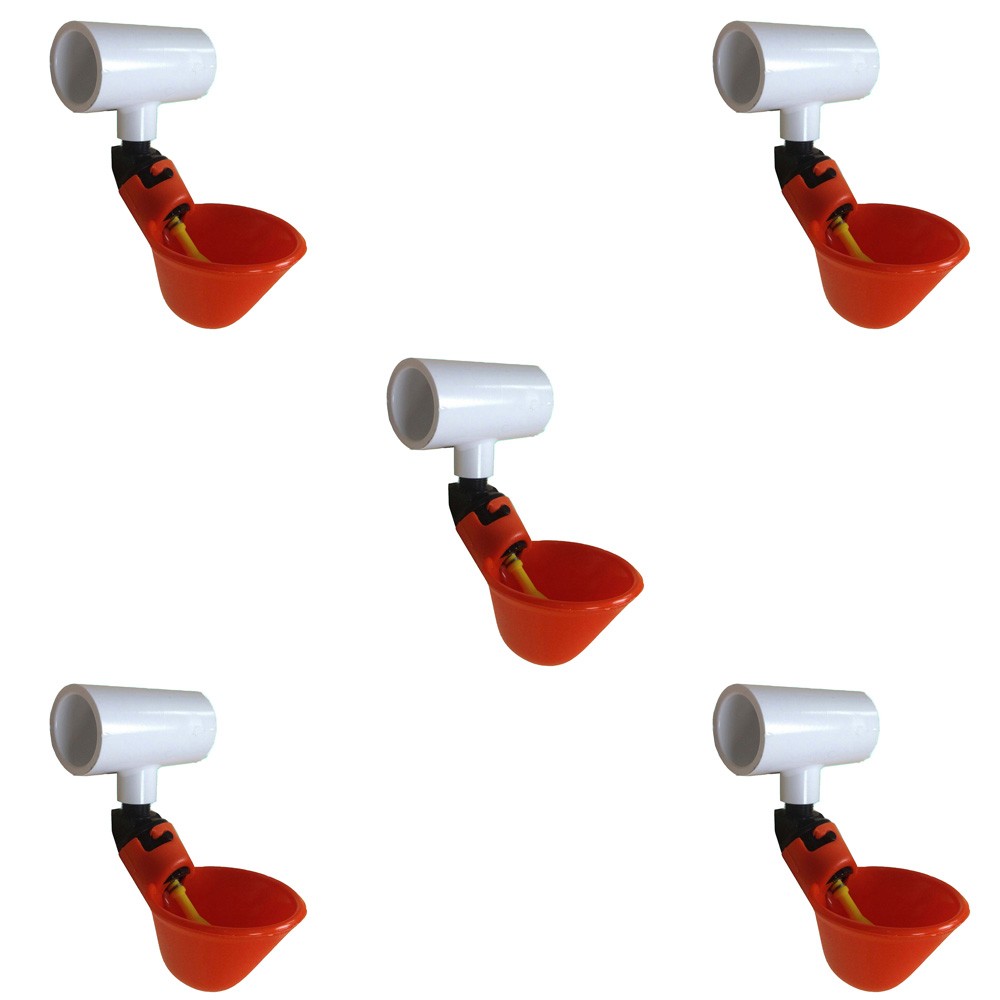 Five (5) Poultry Water Drinking Cups Pipe Fitting Chicken Automatic Drinker PVC