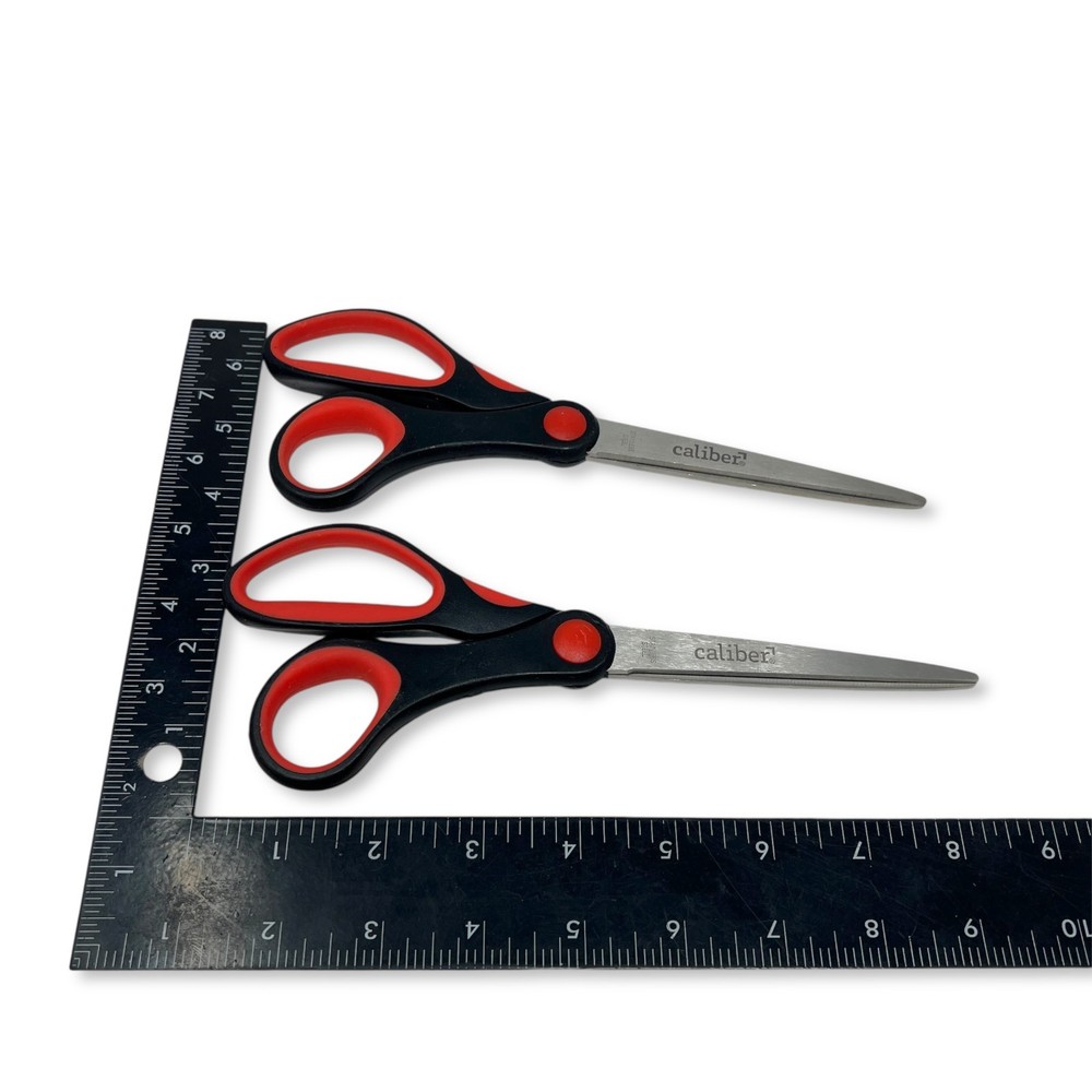 Caliber Multi-Purpose Scissors, Red & Black Soft Grip, Stainless, 2 Pcs
