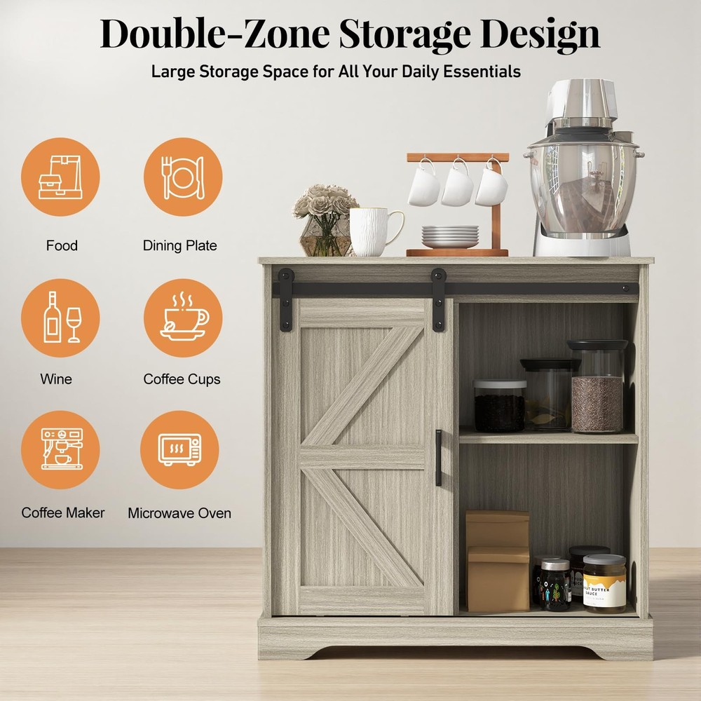 Sliding Barn Door Buffet Sideboard Storage Cabinet