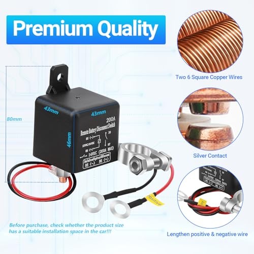 DC12V 200A Remote Battery Disconnect Switch Kill 200A with Long Negative Wire