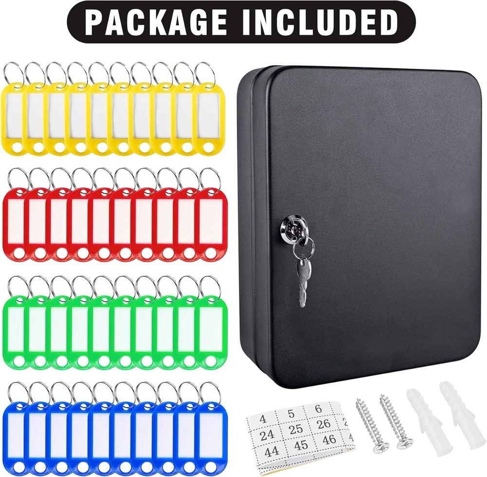 48Key Cabinet Wall Mount Locking Key Organizer Key Storage Lock Box Black New