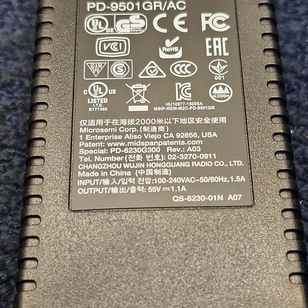 Microsemi PD-9501GR/AC-US POE Injector For Multisensor Camera