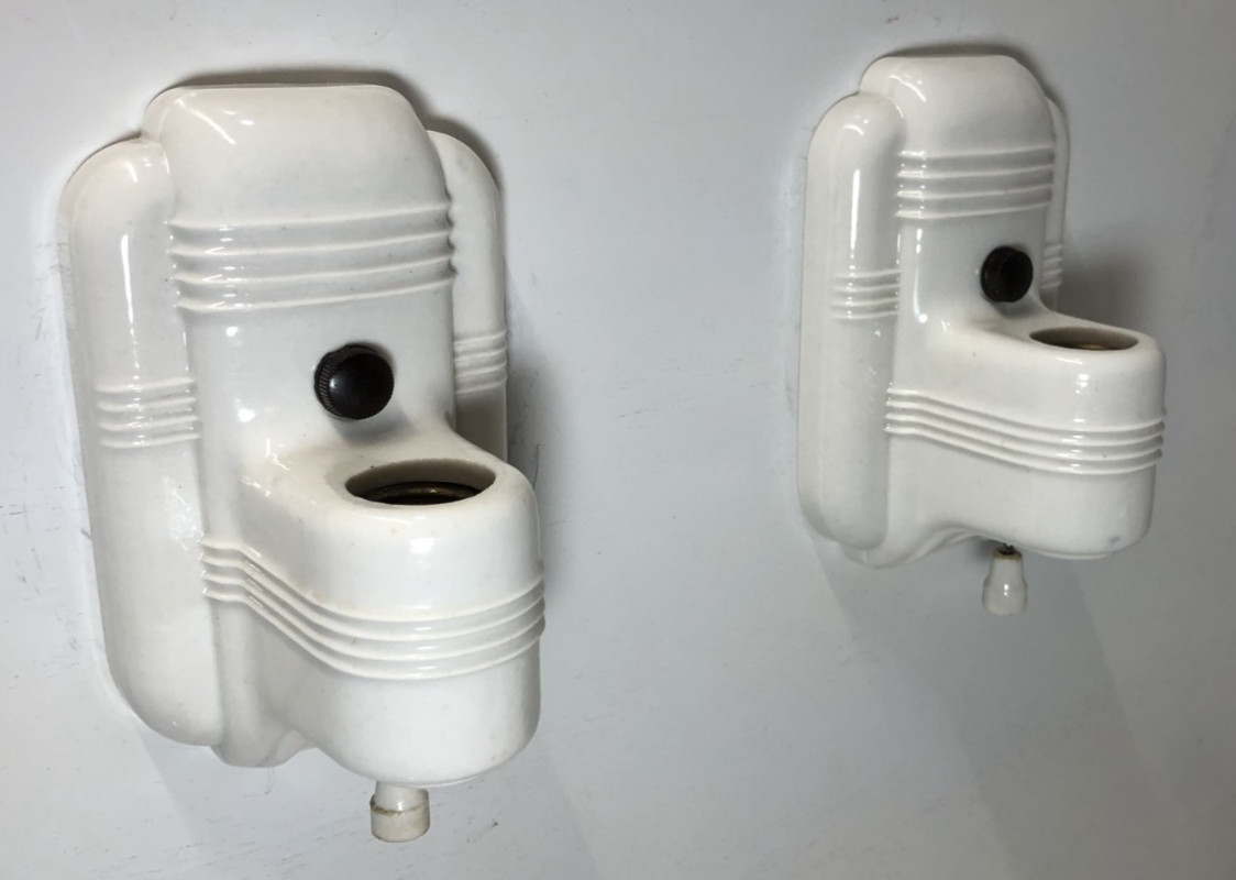 Vtg Porcelain Sconce Light Pair Bathroom Ceramic Wall Fixture Art Deco USA #L19