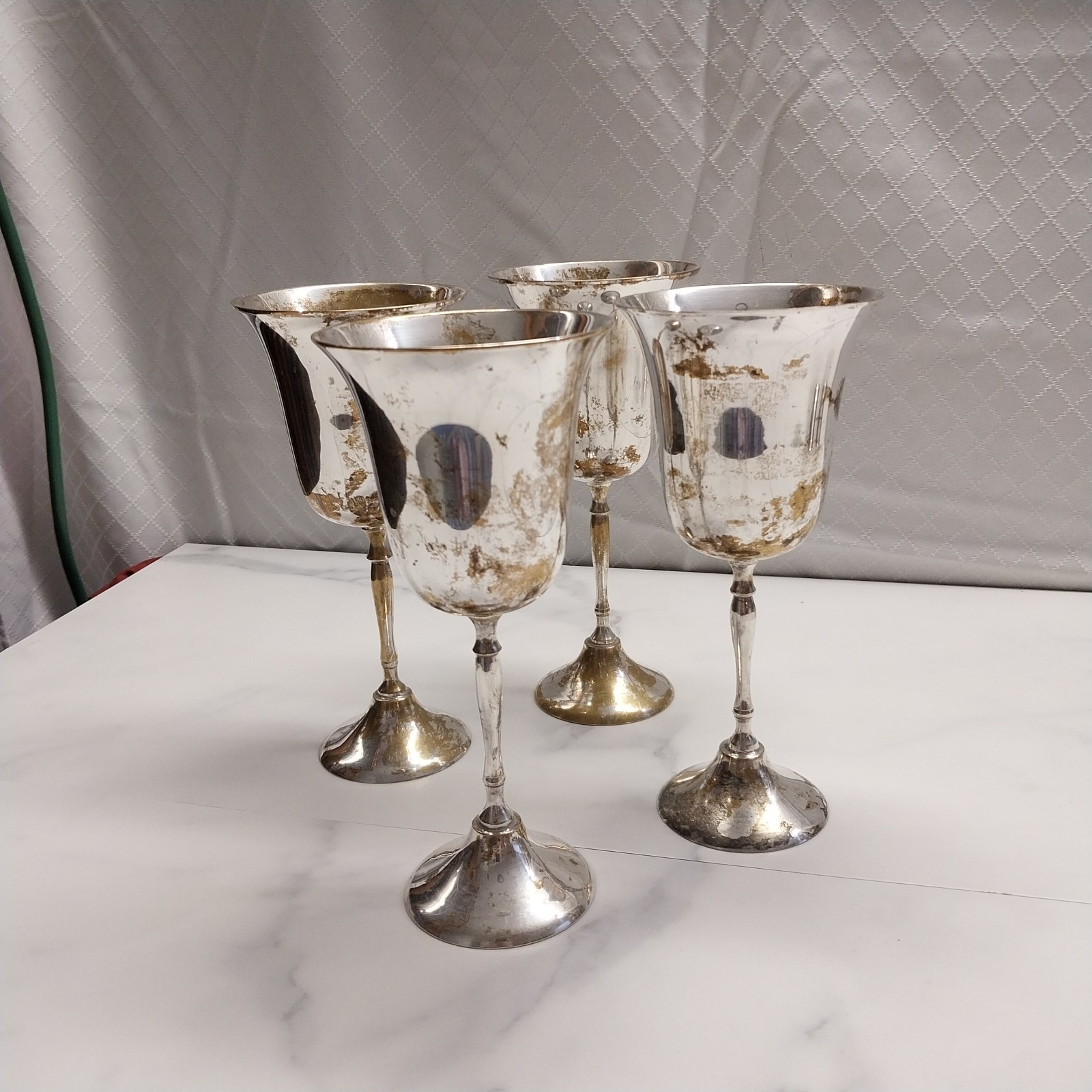 Leonard Water Wine Vintage Silver-plate 8" goblets - set of 4 - worn decor