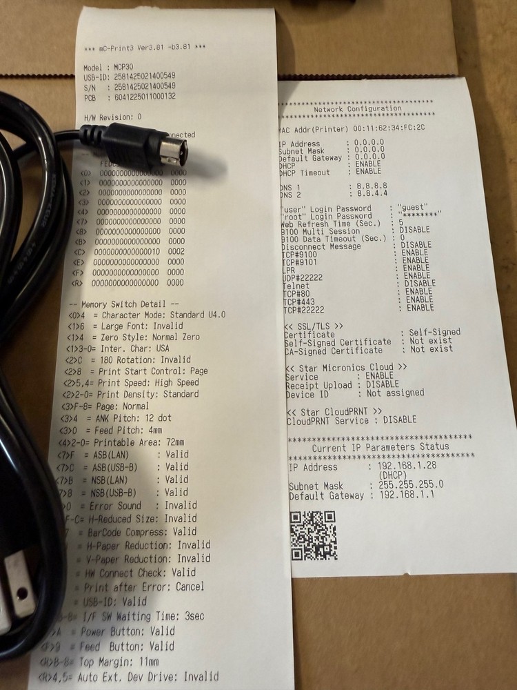 Star Micronics mC-Print3 MCP30 Thermal Receipt Printer Ethernet LAN USB Square