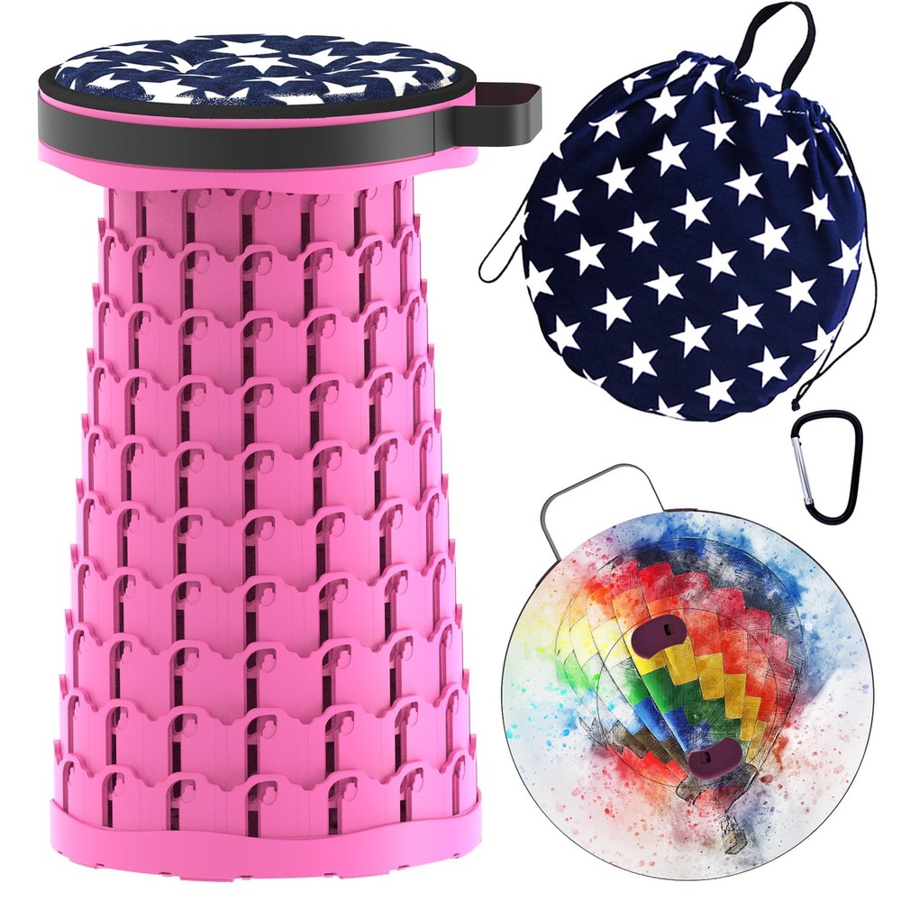 Upgraded Telescoping Collapsible Stool with Cushion, Folding Stool with Print...