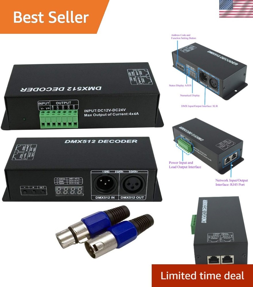 Compact 4-Channel LED DMX Decoder with Digital Display - Modern Dimming Solution