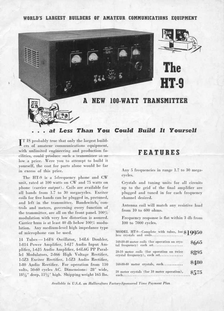 Hallicrafters HT-9 Transmitter~Vintage Black  Pre-War  Version~Great SX-28 Match