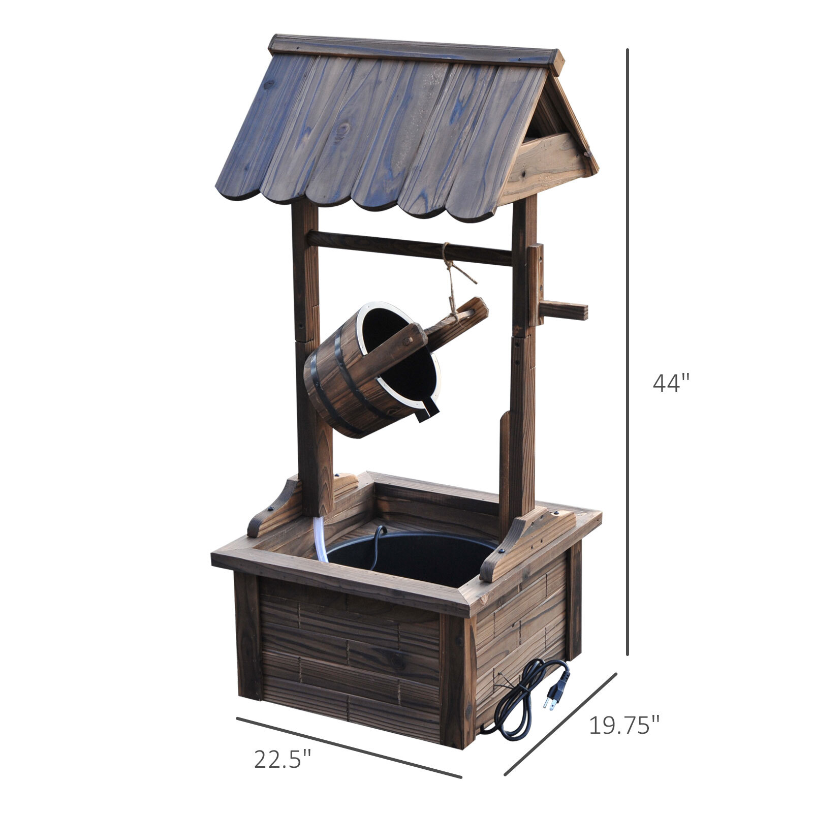 Wishing Well Wooden Outdoor Electric Water Fountain Backyard Decorative w/Pump
