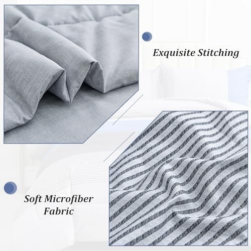 Comforter Set Reversible Grey Striped Patchwork Alternative Queen Blue
