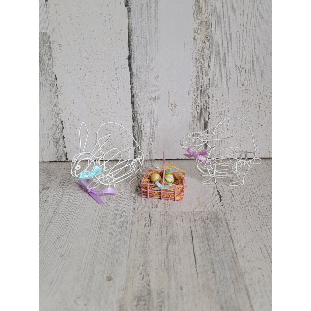 Mini bunny wire basket Egg Set Easter ornament Xmas
