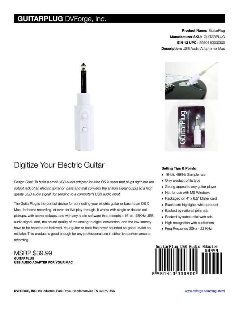 USB GuitarPlug by DVForge and MacMice the Ultimate USB Guitar Adapter