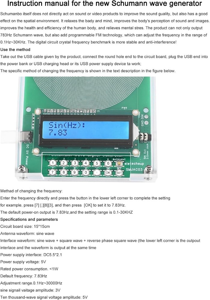 7.83Hz Adjustable Frequency Generator with USB-C Port for Unmatched Stability