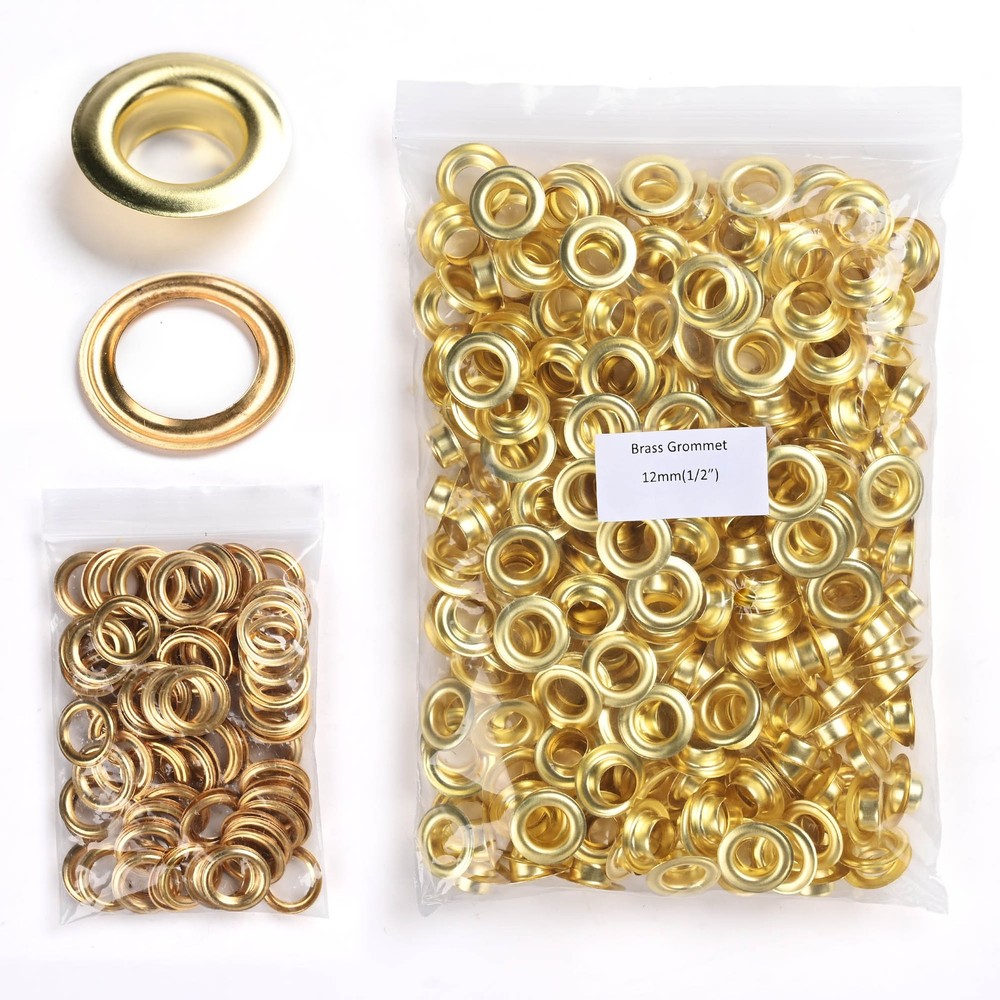 Yescom 300 sets Grommet Kit 1/2 inch Size #4 Solid Brass Eyelets Washers