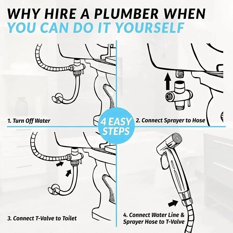 US Toilet Shattaf Adapter Hose Bidet Spray Stainless Steel Handheld Shower Head