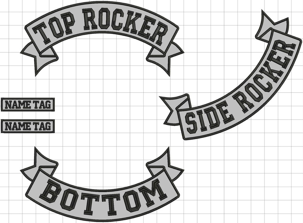 REFLECTIVE CUSTOM 12" ROCKER SET Motorcycle Patch: Top + Bottom + Side large