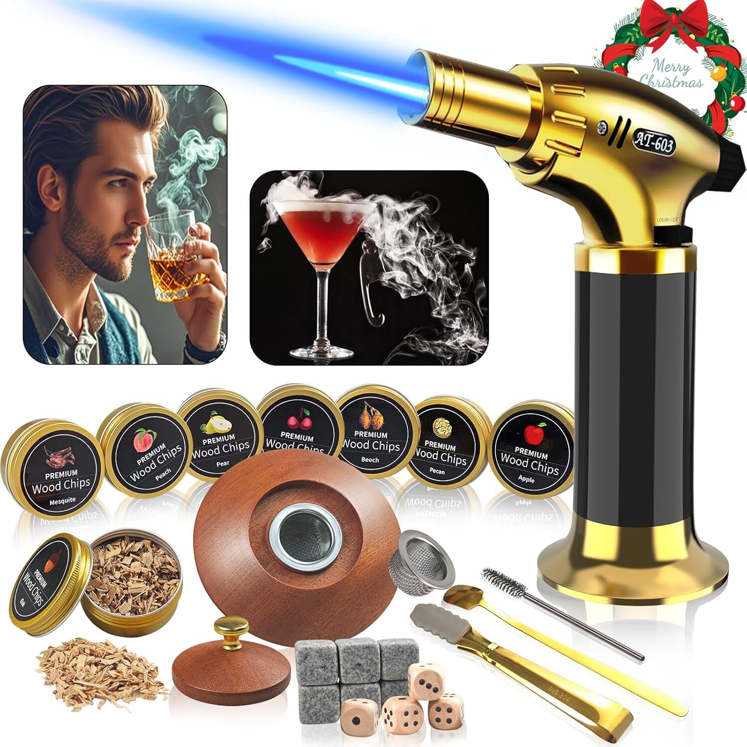 Cocktail Smoker Kit Whiskey Smoker Kit W/ Torch 8 Flavors Wood Chips for Whiskey
