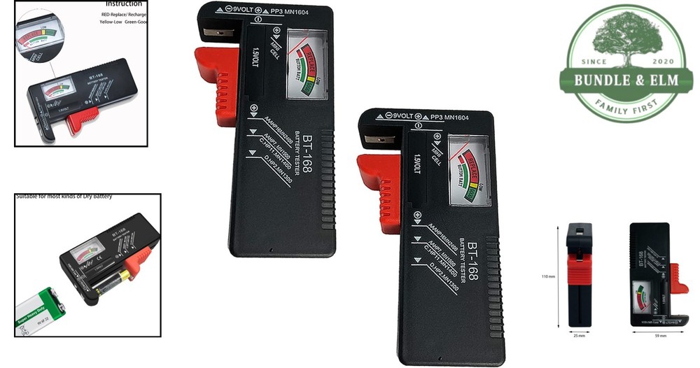 Durable Battery Tester for All Types - Portable 2-Pack for Household Testing