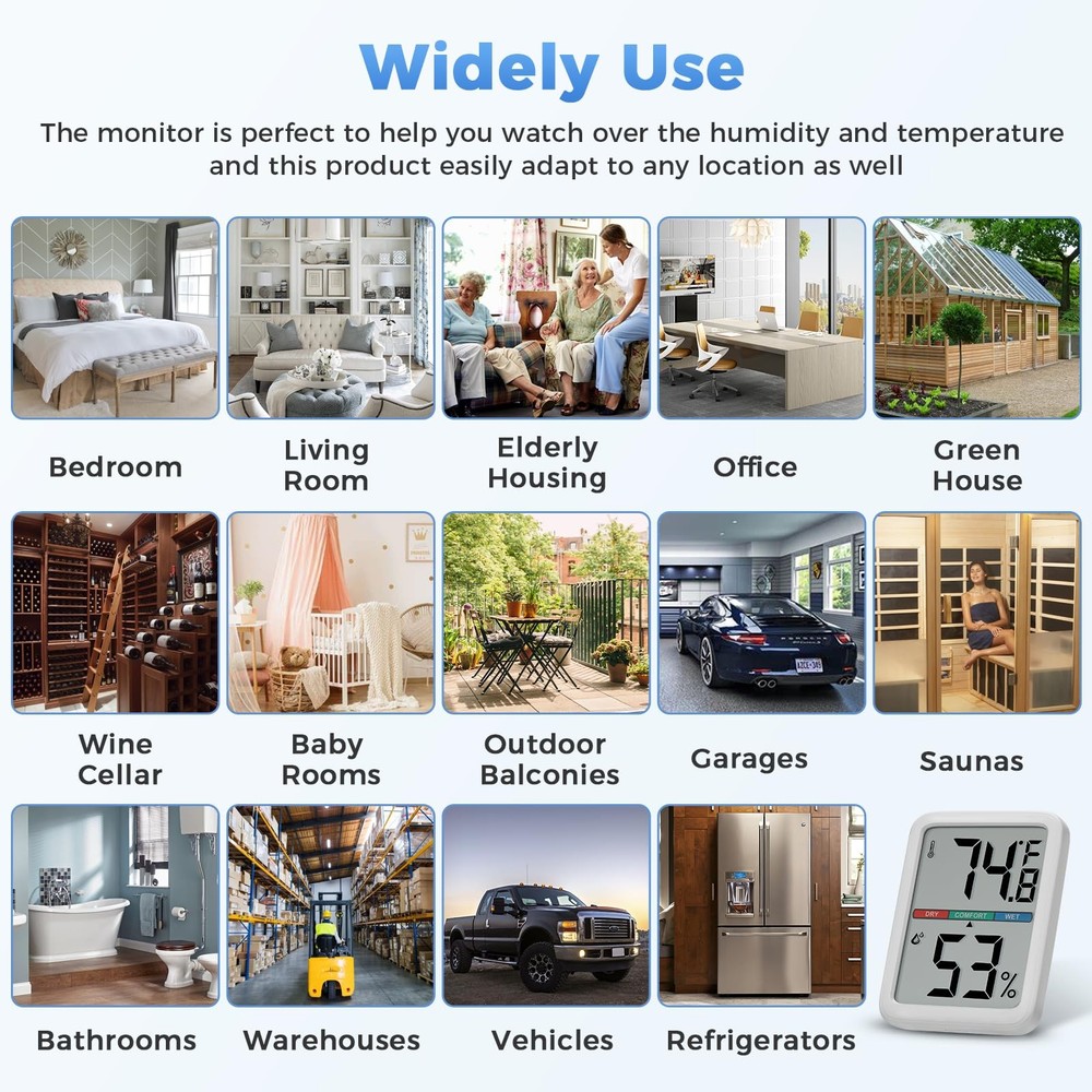 Thlevel Digital Thermometer Hygrometer, Large LCD Screen Room Thermometer...