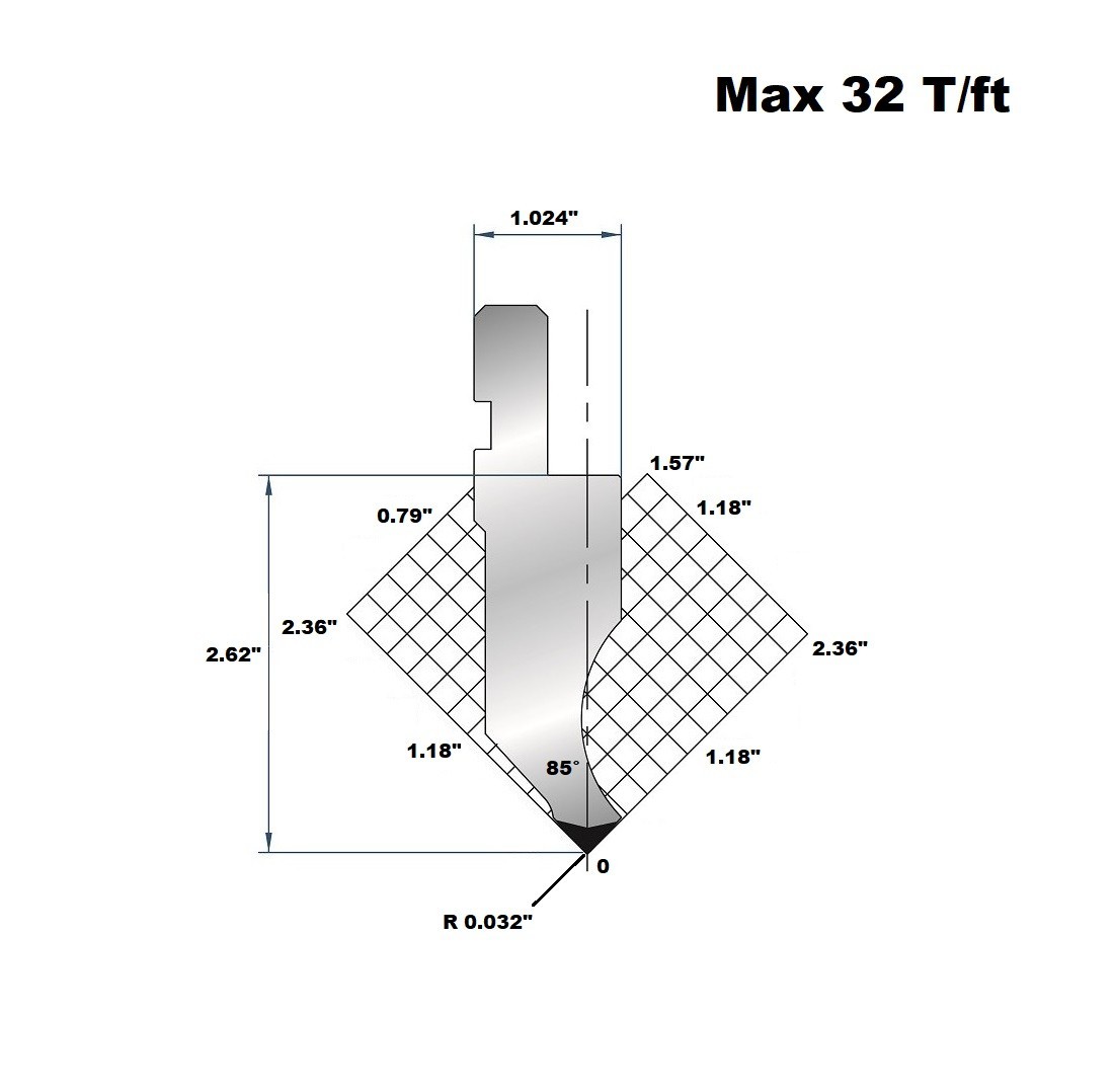 EuroStamp 32.87” European Type Press Brake Die Punch Working Height: 2.62"