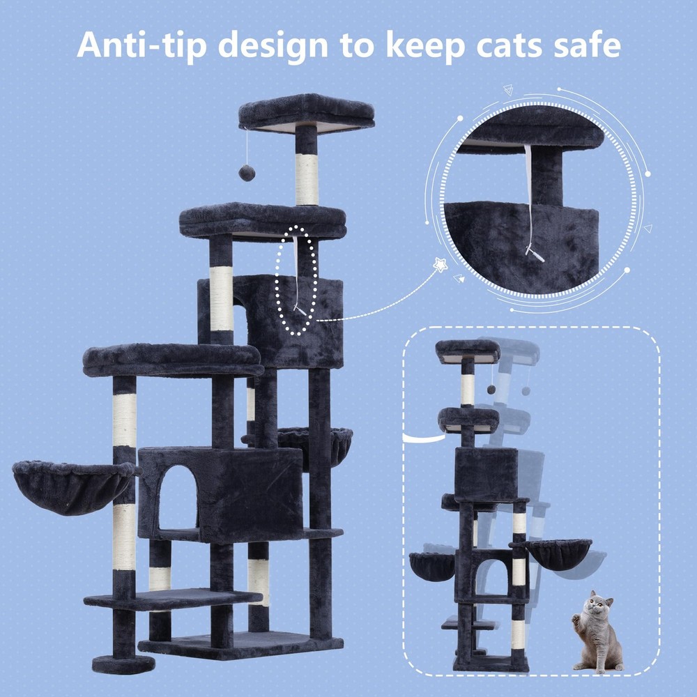 Cat Tree Tower, Scratching Posts with a Extended Part, Wide Platforms, Cozy C...