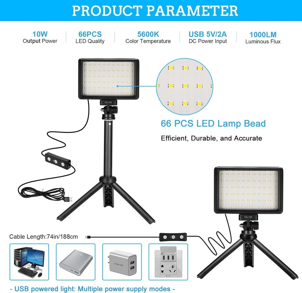 Adjustable LED Video Lights 2-Pack: USB Light Panels for Shooting & Streaming