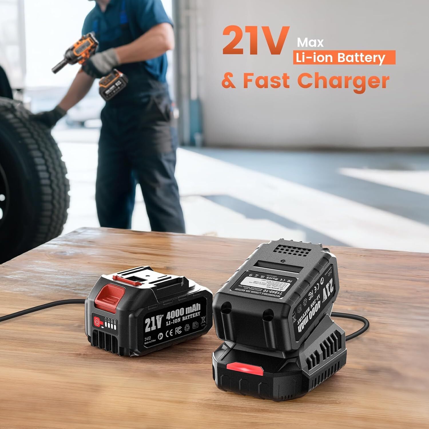 TaskStar Cordless Impact Wrench 1/2“, 1110 Ft-lbs(1500 N.m) 2 * 4.0 Ah Battery