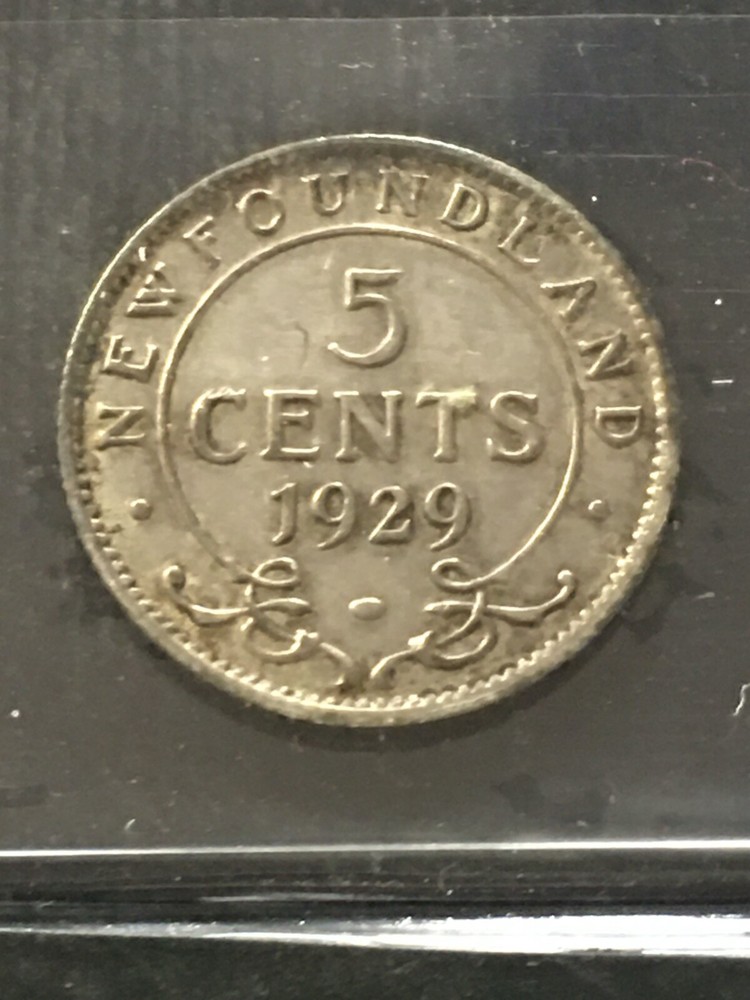 1929 ICCS Graded, Newfoundland ¢5 Cent, **EF-45 Cleaned**