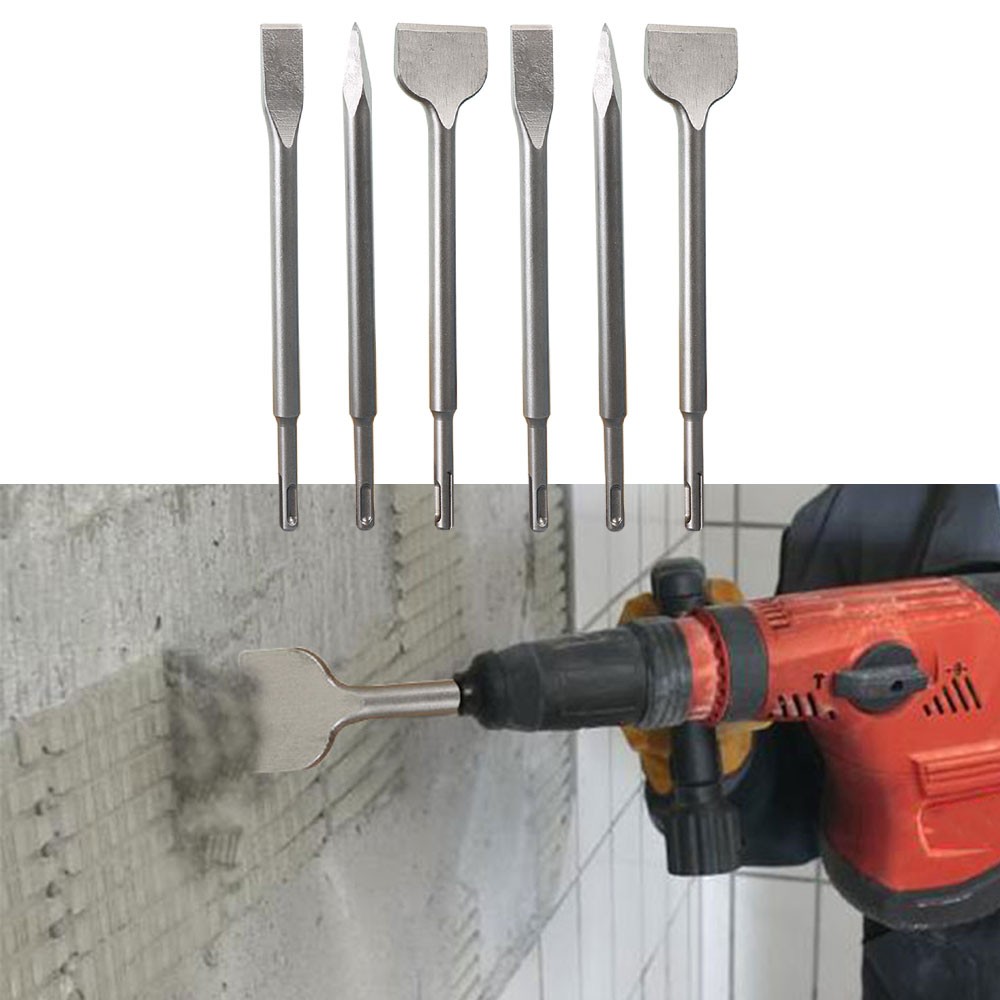 6-Pack Concrete Drill Bit Set Includes Point Chisel + 20mm & 40mm Flat Chisel