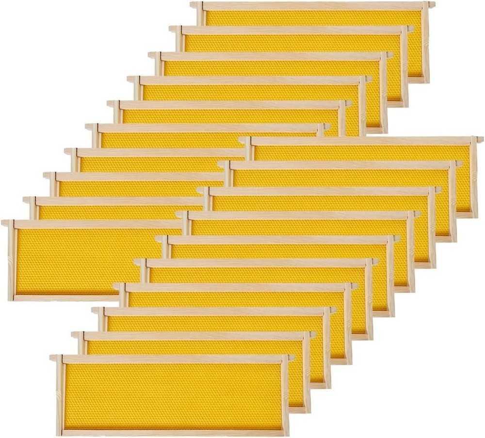 20 Pack Medium Super Beehive Frames with Wax Foundations Honey Bee Frames New