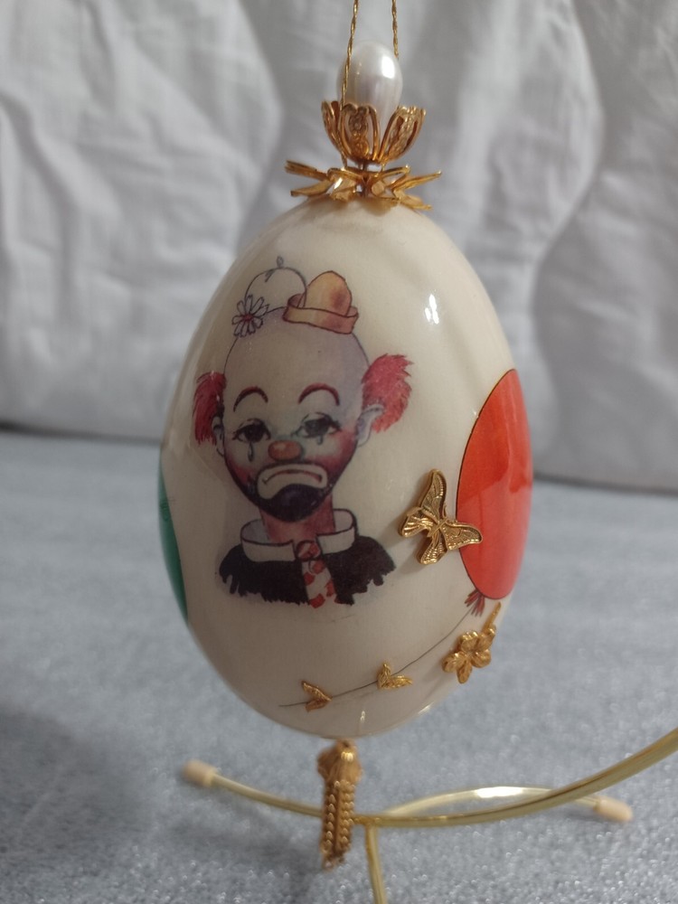 Hand Painted Ceramic Egg Clown Faces with Stand