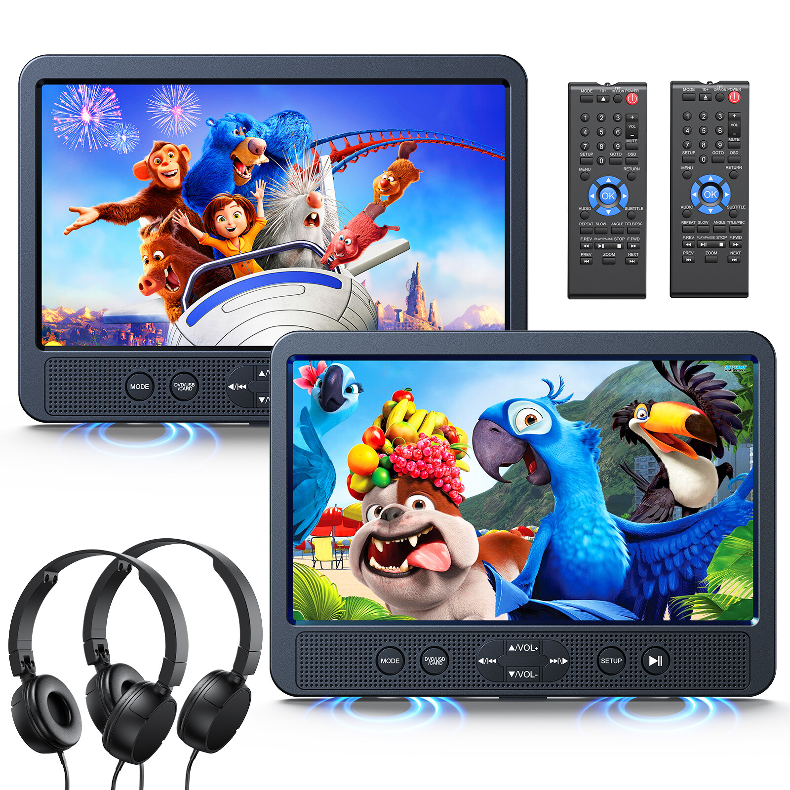 2x Full HD 10.5" Car Headrest Monitor USB SD TV Video DVD Player AV IN OUT HDMI