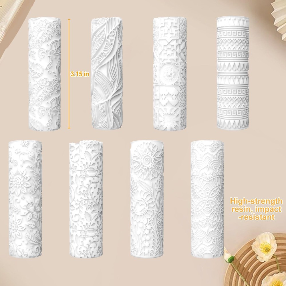 8 Pcs Polymer Clay Texture Roller, Texture Roller for Clay, Pottery Texture R...