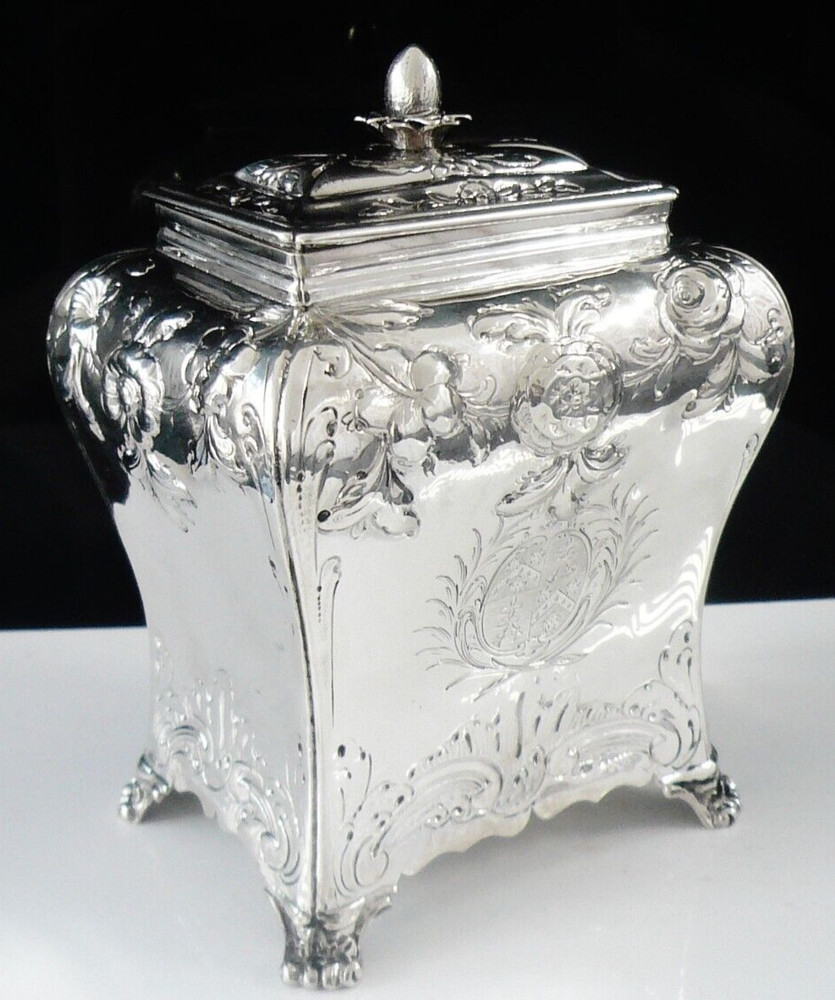 Antique Sterling Silver Bombe Shape Tea Caddy, Daniel Smith & Robert Sharp 1765