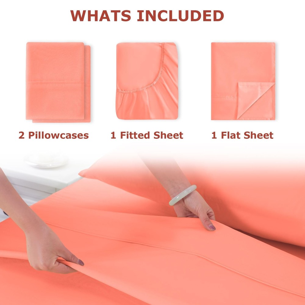 Queen Size Bed Sheet Set - 4 Piece Soft Microfiber Sheets with Deep Pockets, ...
