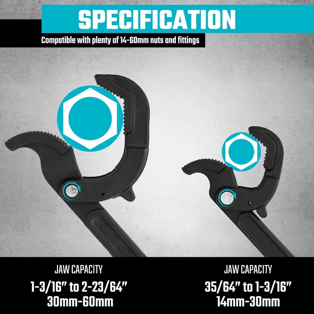 DURATECH Multi-function Adjustable Pipe Wrench Set, 2-Piece, Quick Self-Adjustin