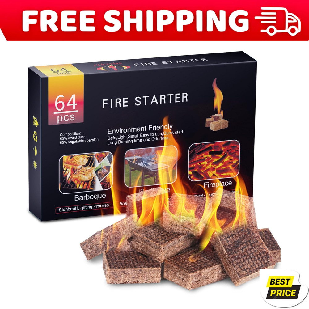 Fire Starter Squares 64, Odorless Fire Starters for Fireplace, Camping