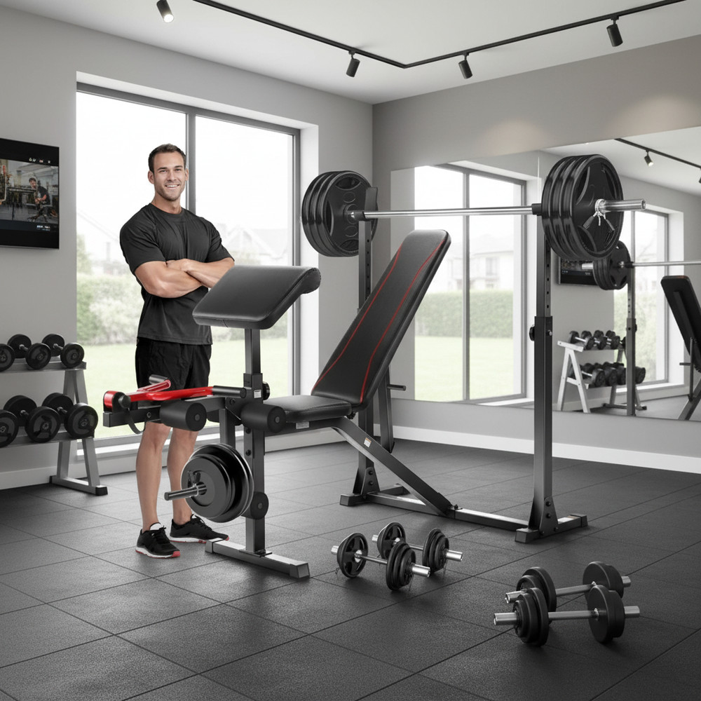 Adjustable Weight Bench 900LBS Olympic Workout Bench with Barbell Rack Exercise