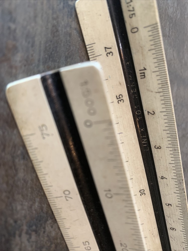 Vintage Linex N0.301 Scale Ruler / Engineers & K+E Triangular Scale Rule Drawing