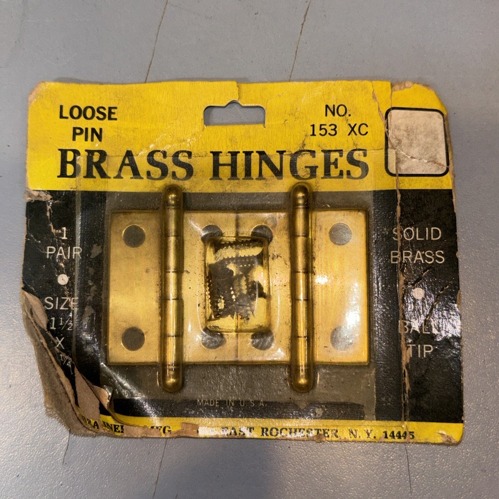 NOS Brainer Solid Brass 1 1/2" X 1 1/4" Loose Pin Hinge Pair