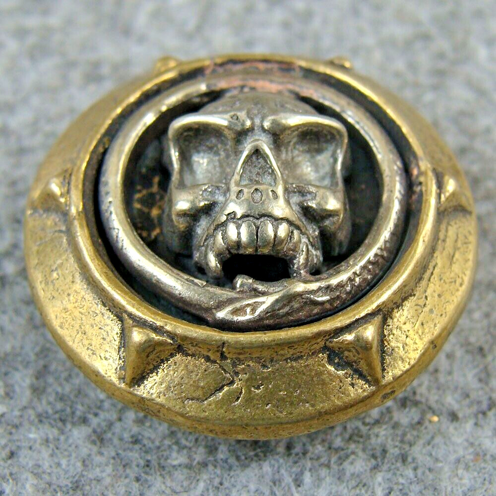2pcs Brass & White Copper Skull Bag Wallet Buckle Conchos Rivet Stud Punk Screw