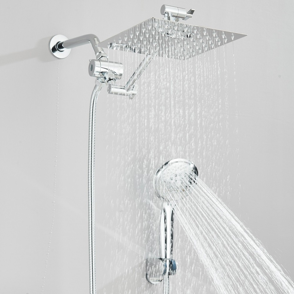Rain Shower Head w/ Handheld Spray Combo High Pressure Extension Adjustable Arm