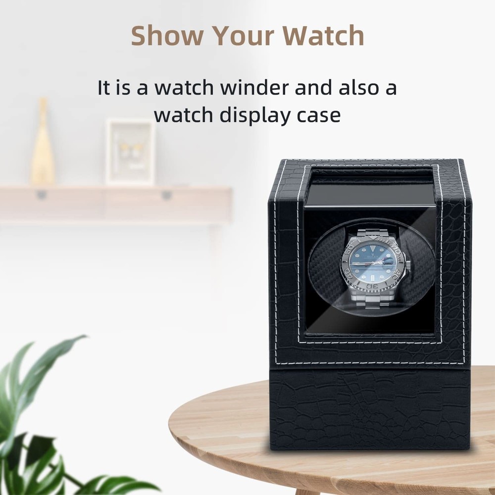 Mcbazel Single Watch Winder, Ultra Quiet Black Crocodile Pattern Leather