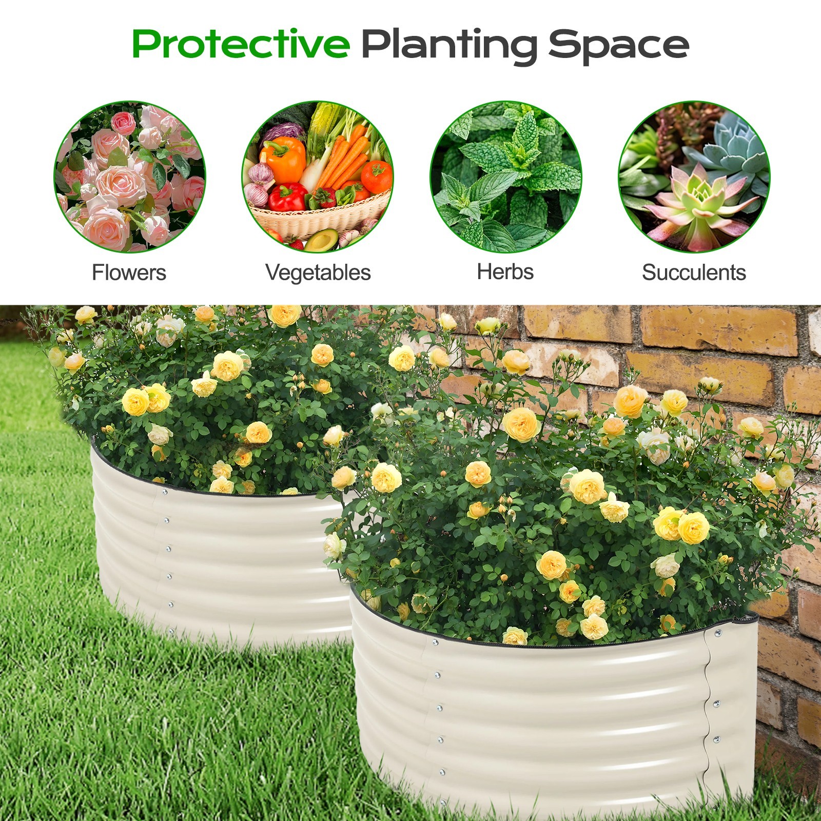 Aoodor 42" L x 24" W x 17" H Half Moon Galvanized Raised Garden Bed Set of 2