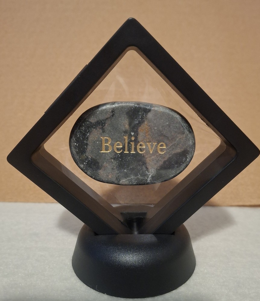 Inspirational 'Believe'  Oval Stone in Floating Display Case