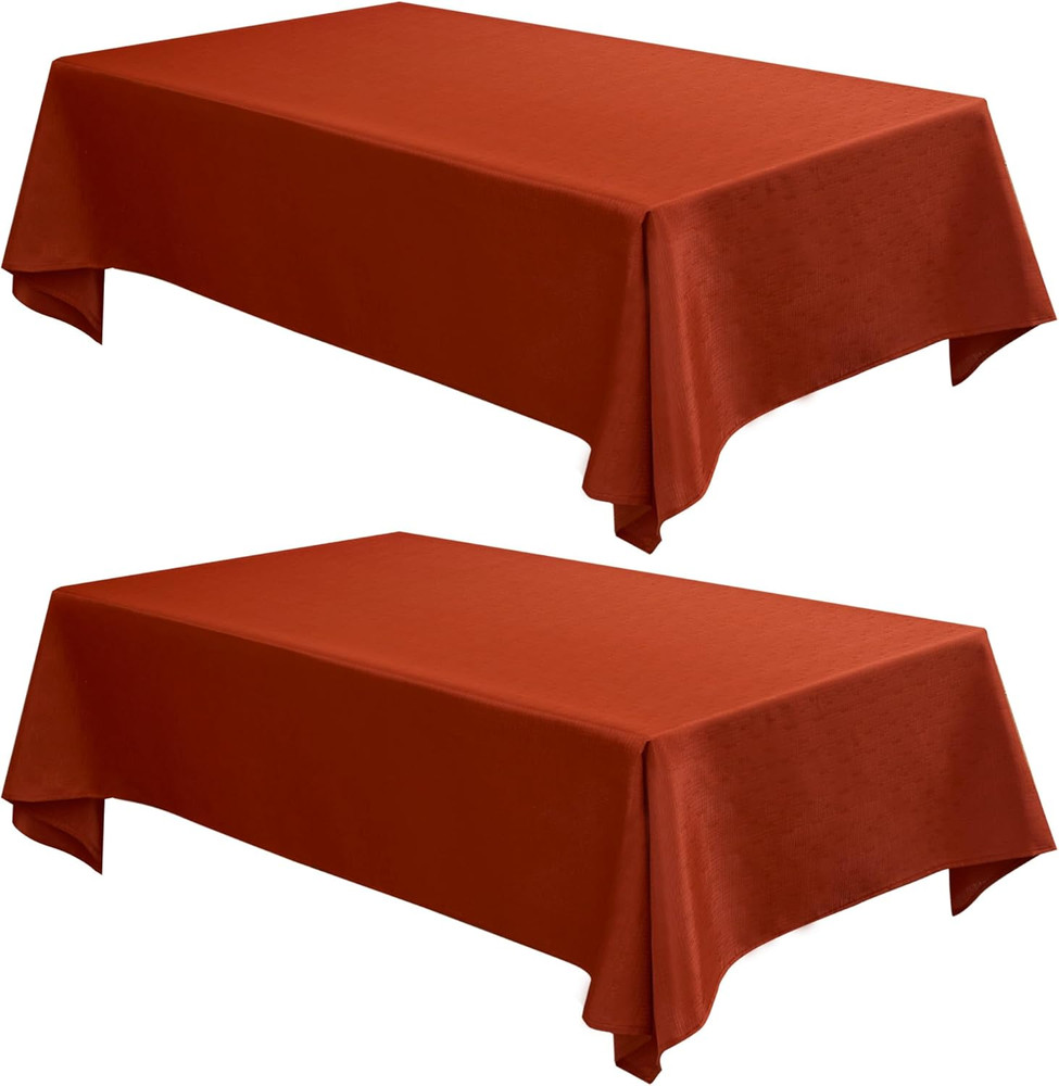 Faux Linen 2-Pack Fall Tablecloths, Wrinkle-Resistant, Rust, 60x84 Inch
