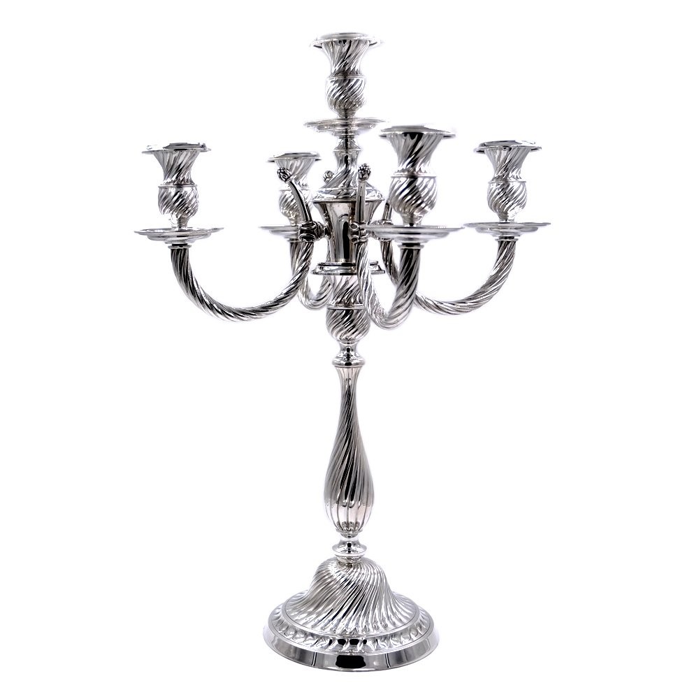Italian Solid Silver Torchon Five Armed Candelabra