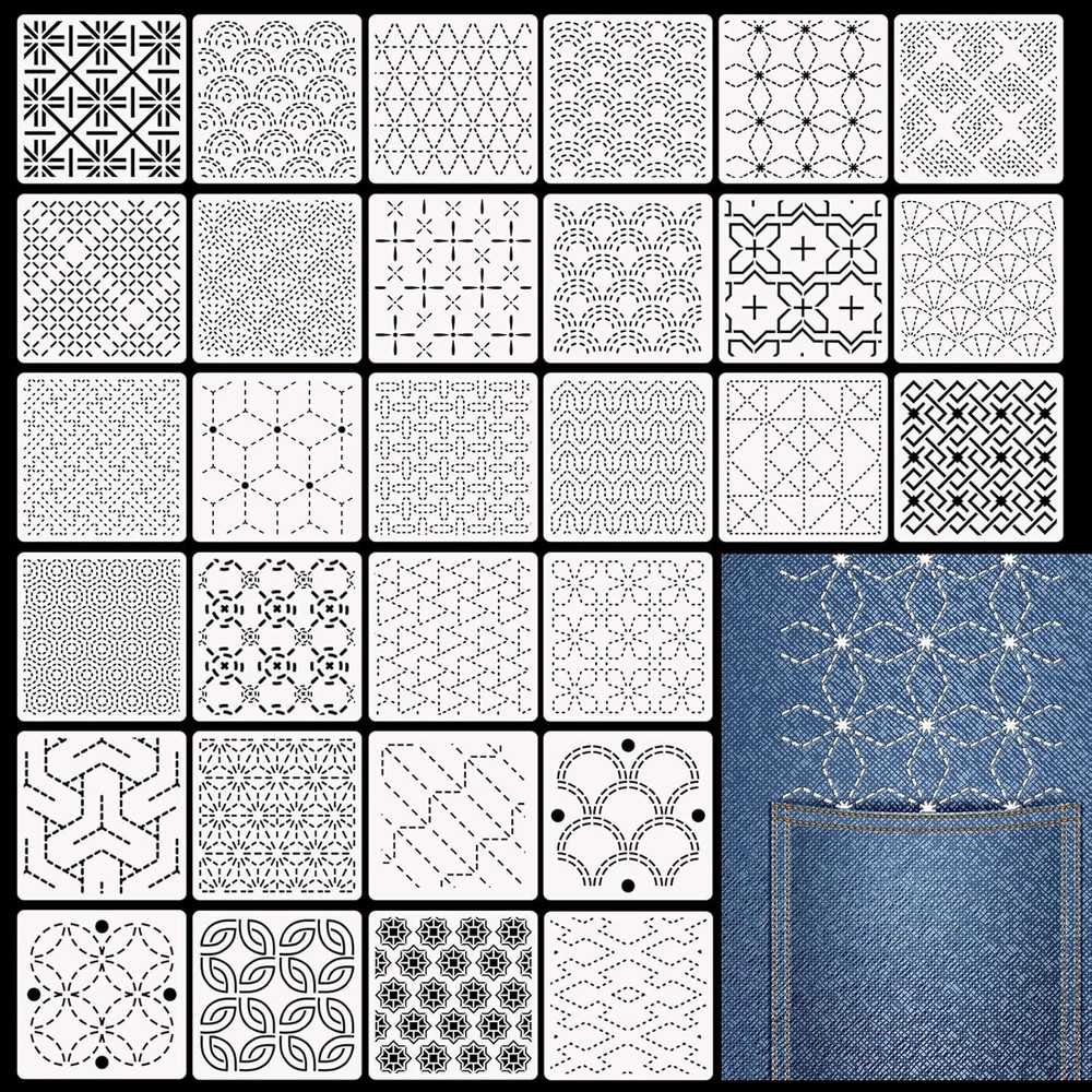 30 Plastic Sashiko Stencils 4.7 X 4.7 Inch Geometric Pattern Templates