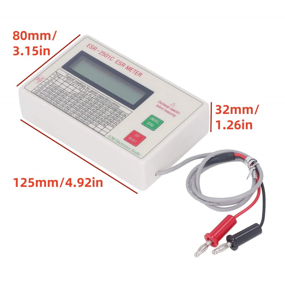 Handheld ESR DCR Capacitor Tester High Accuracy Capacitance Meter Smart Shutdown