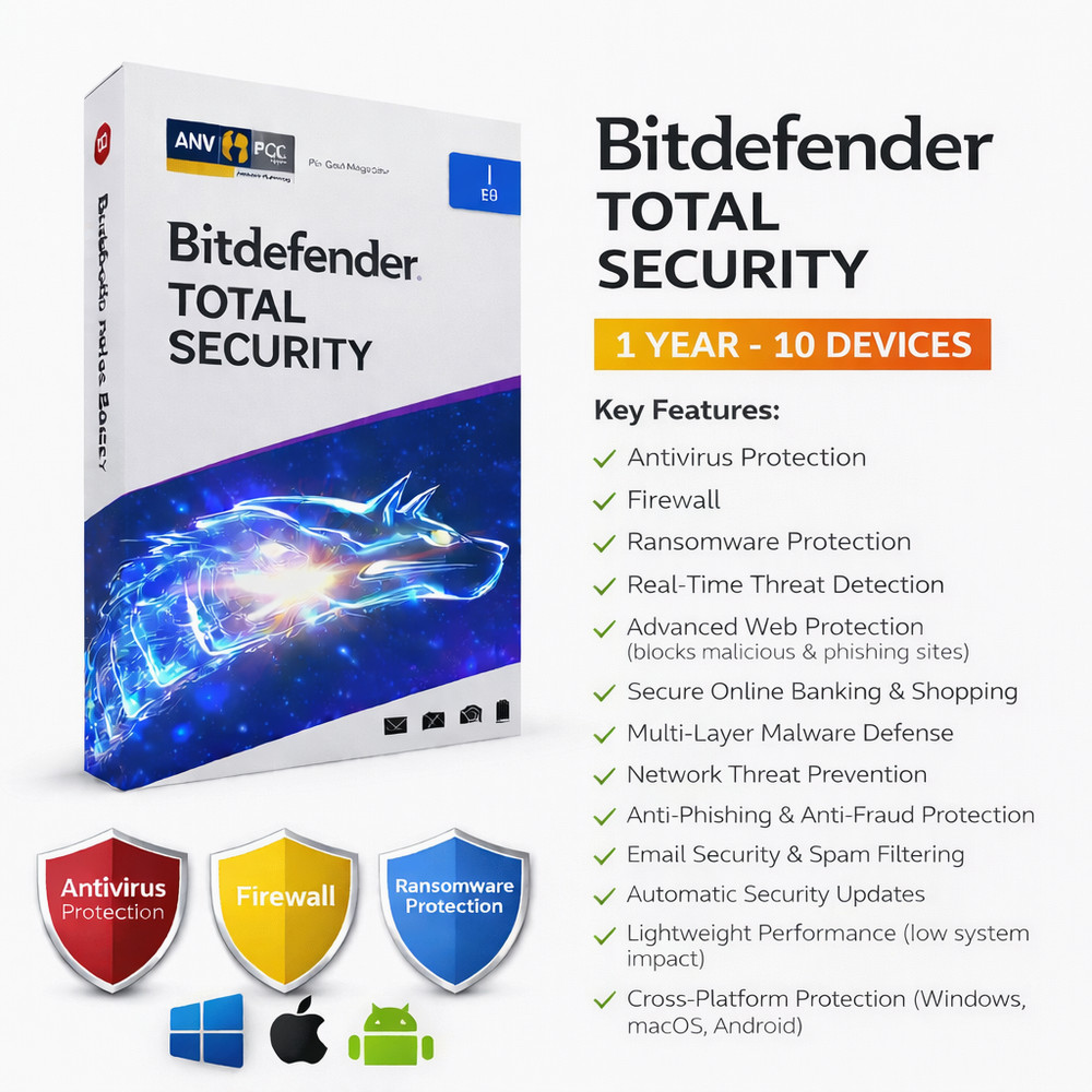 Bitdefender Total Security 2026 1 Year 10 Devices (Windows,MAC,ANDROID)